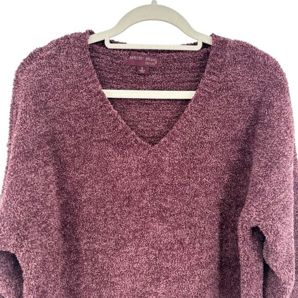 Barefoot Dreams CozyChic V-Neck Pullover Sweater Burgundy Plush Soft Size Small - Picture 3 of 7